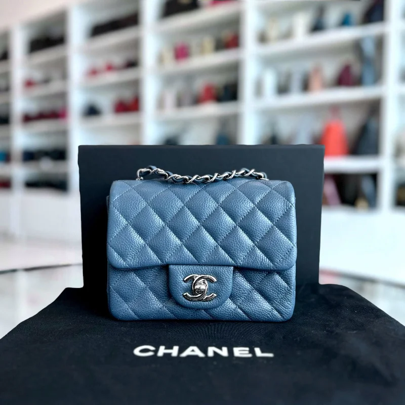 Chanel Black Handbag for Business MeetingsCaviar Mini Square Classic Flap Quilted Calfskin Blue SHW No 19