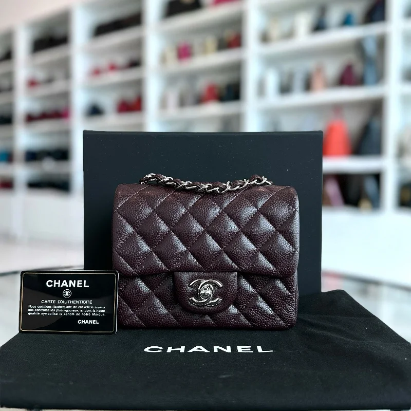 Chanel leather bags for everydCaviar Mini Square Classic Flap Quilted Calfskin Burgundy SHW No 20