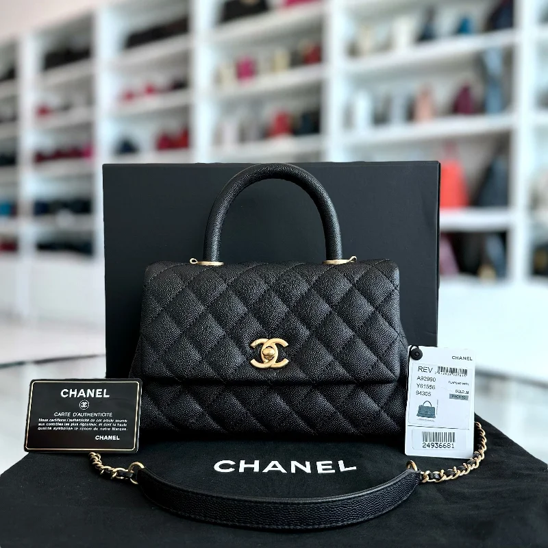 Chanel Quilted Leather Shoulder Bag for FashionistasCaviar Small Coco Handle 24cm Quilted Calfskin Black No 24