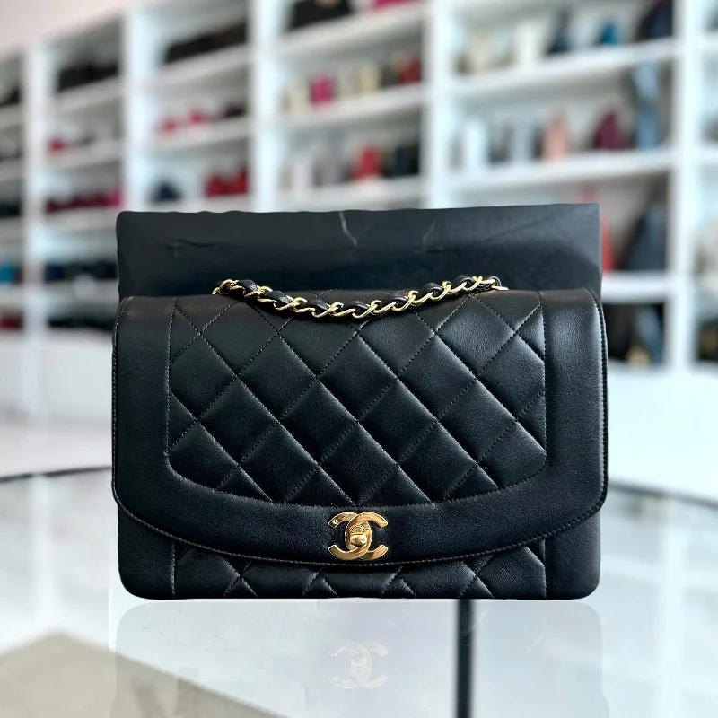 Chanel Luxury Handbag for High - End EventsDiana Medium Vintage 24K Gold Quilted Lambskin Flap Black GHW No 2