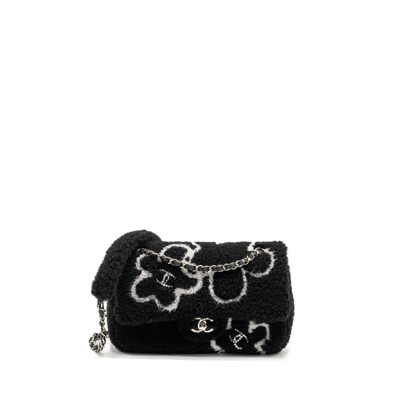 Chanel bags for women who appreciate fine craftsmanshipChanel 22A Fluffy Camellia Flap Bag Embroidered Shearling Lambskin Black / White SHW (Microchip)