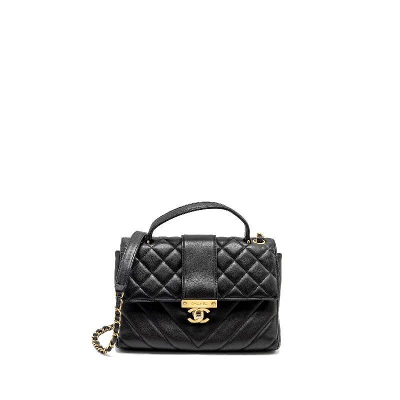 Chanel bags with exclusive seasonal releasesChanel 19B In The City Top Handle Flap Bag Quilted Chevron Calfskin Black GHW