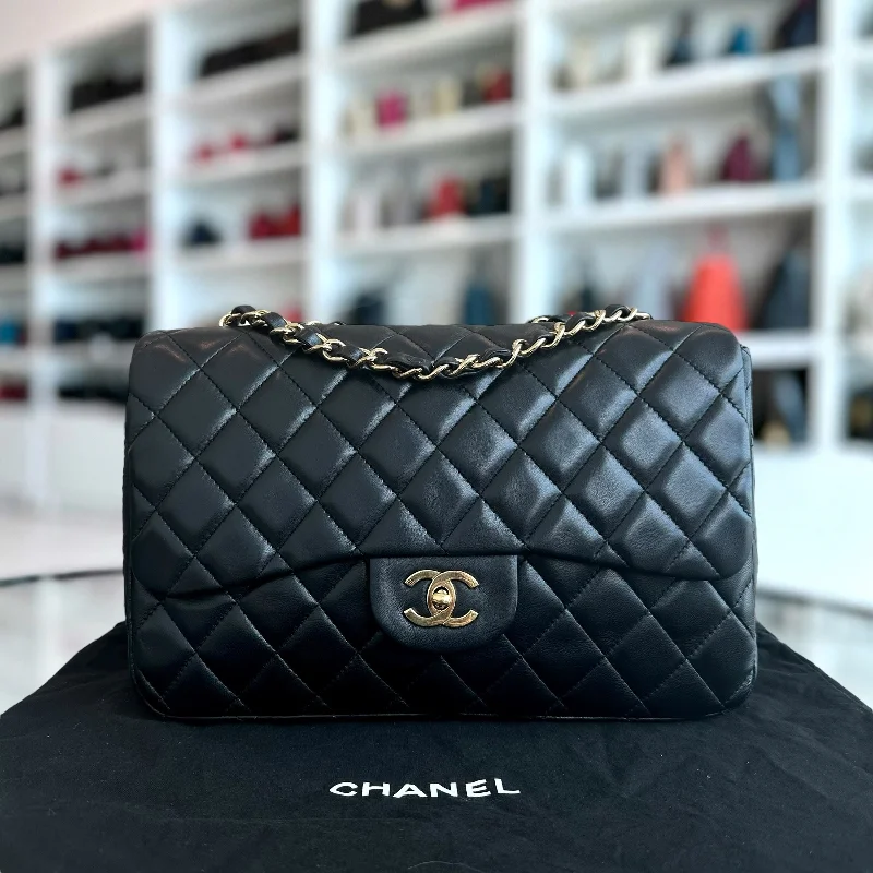 Chanel Luxury Handbag for High - End EventsJumbo Classic Flap Single Flap Quilted Lambskin Black GHW No 12