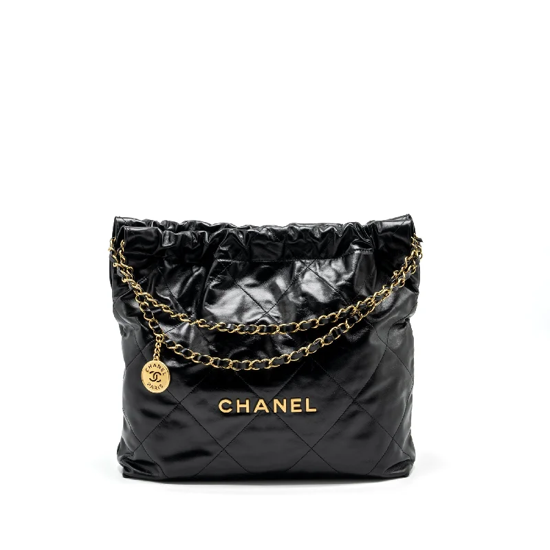 Chanel Medium Tote Bag for Office LadiesCHANEL medium 22 Bag Shiny Calfskin Black GHW