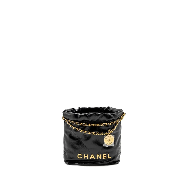 Chanel bags with iconic stitching detailsChanel Mini 22 Bag Calfskin Black GHW (Microchip)