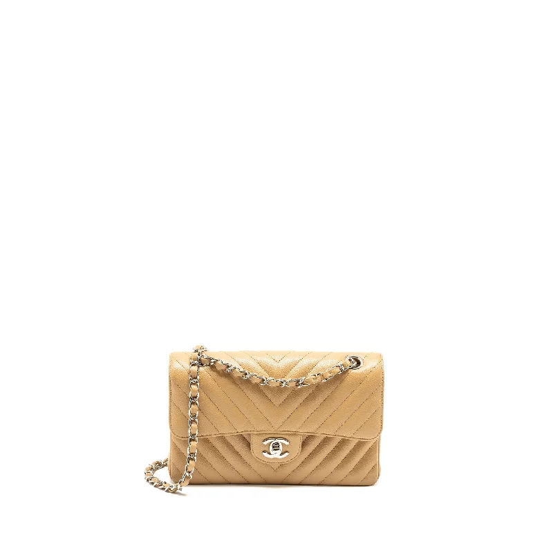 Chanel Lightweight Handbag for Daily ErrandsChanel Small Classic Double Flap Bag Chevron Caviar Beige SHW