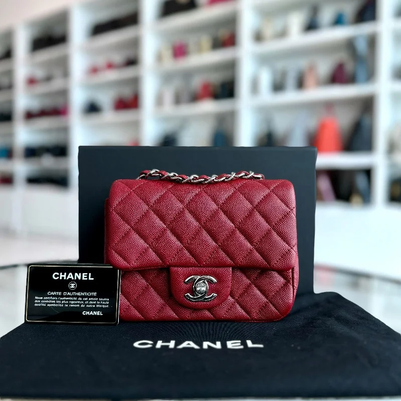 Chanel All - Match Handbag for Versatile Styling*Like New* Caviar Mini Square Quilted Calfskin Burgundy Red SHW No 27