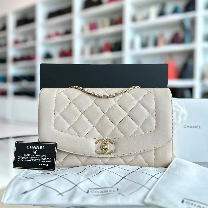 Chanel bags with iconic gold chains*Modern Reissue 2015* Diana Jumbo 28CM Quilted Lambskin Beige GHW No 20